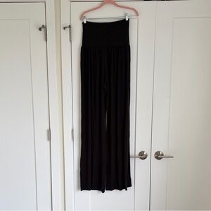 Athleta Studio Wide Leg Black Soft Fold Over Waist Pants S Tall Lounge Pants